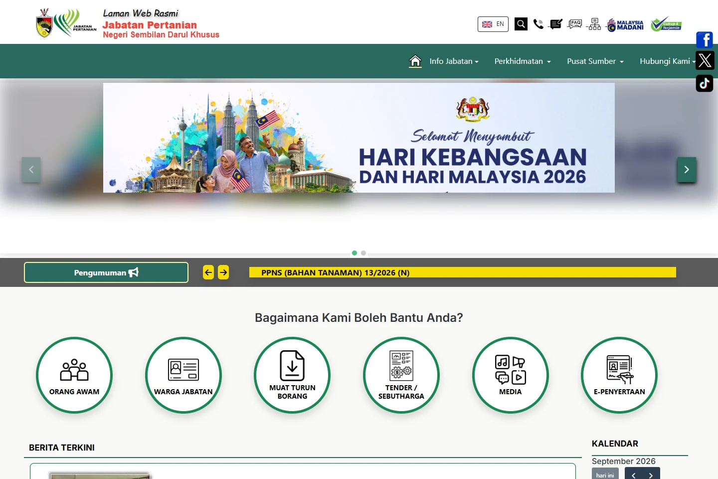 Tangkap layar Jabatan Pertanian Negeri Sembilan (JPNS)