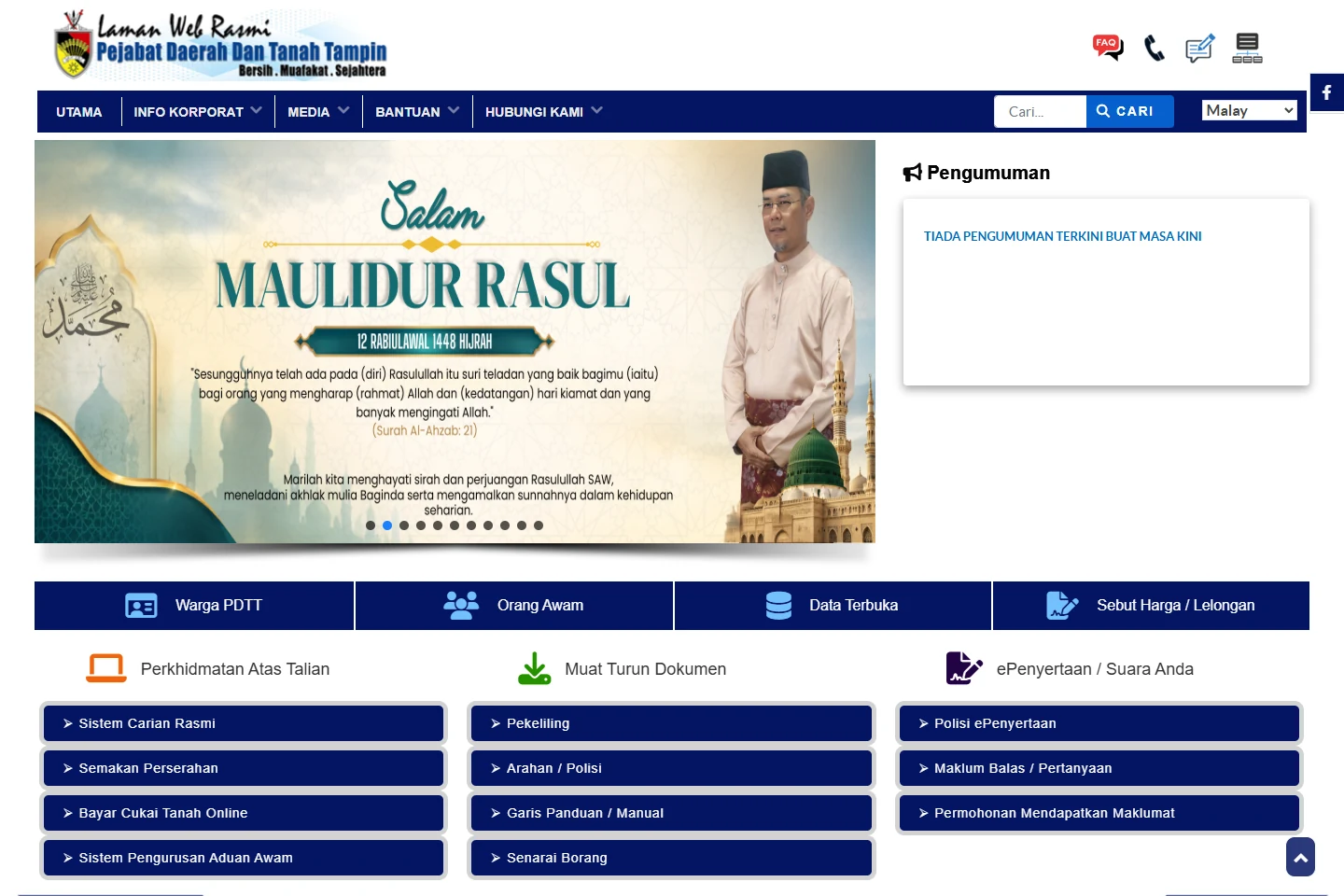 Tangkap layar Pejabat Daerah dan Tanah Tampin (PDTTampin)